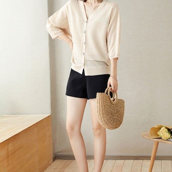 イエベ春/イエベ秋服　透明感あふれる七分袖ニット