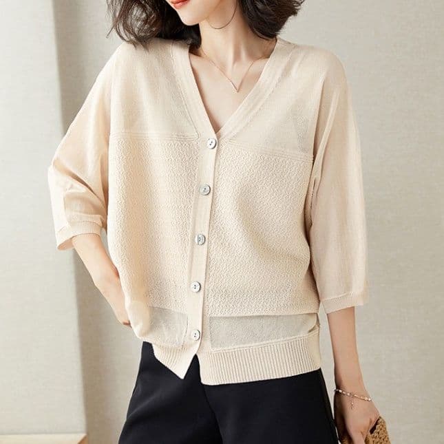 イエベ春/イエベ秋服　透明感あふれる七分袖ニット