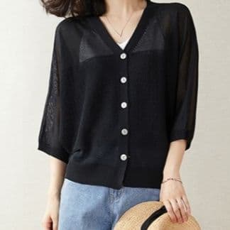 イエベ春/イエベ秋服　透明感あふれる七分袖ニット