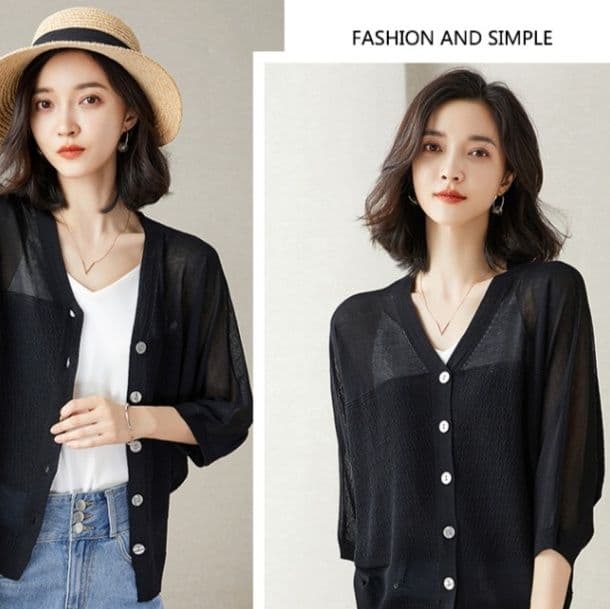 イエベ春/イエベ秋服　透明感あふれる七分袖ニット