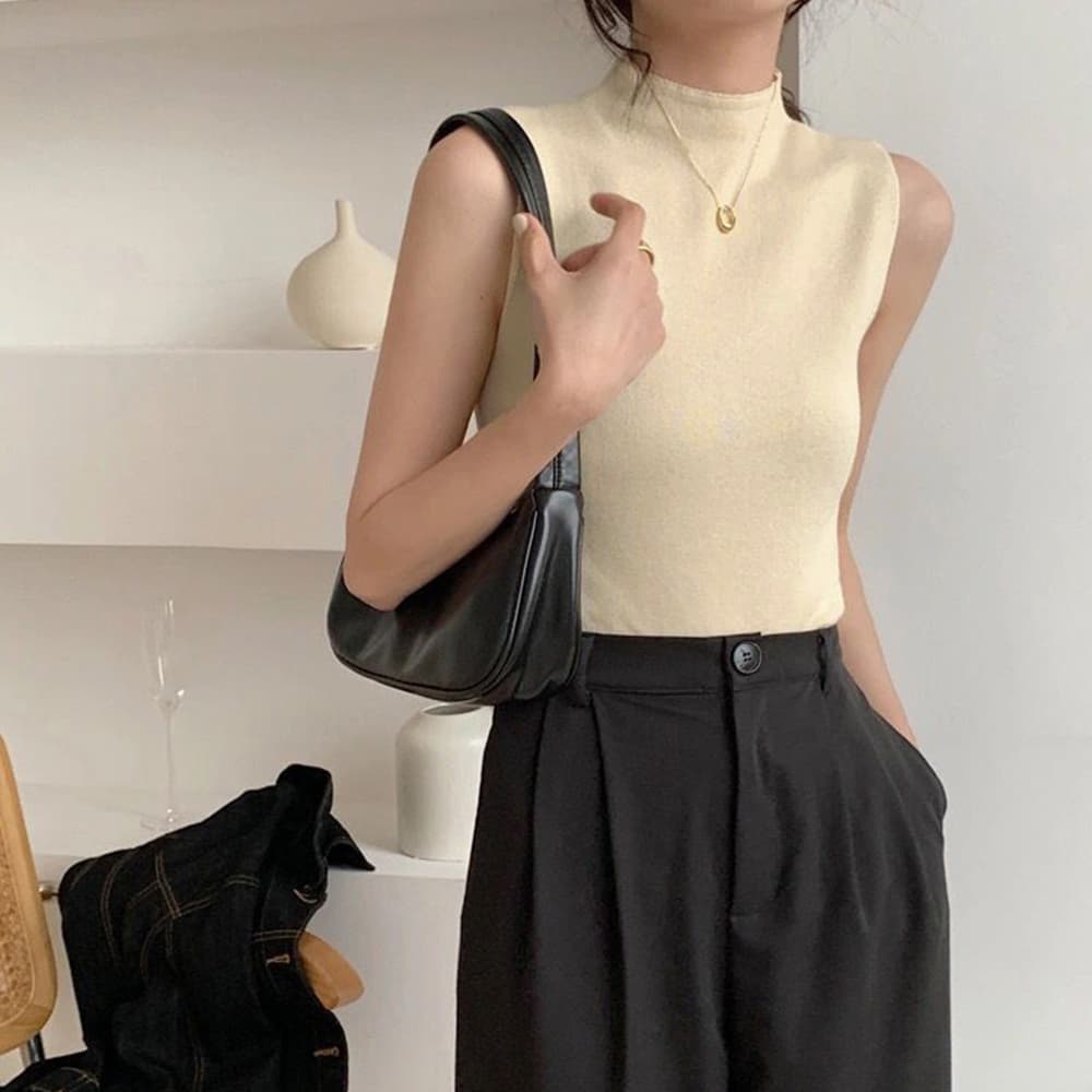 イエベ春/イエベ秋服　プチハイネック サマーニット タンクトップ