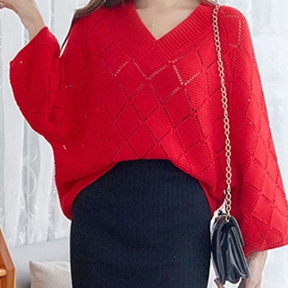 イエベ春/イエベ秋服　編み デザインニットプルオーバー