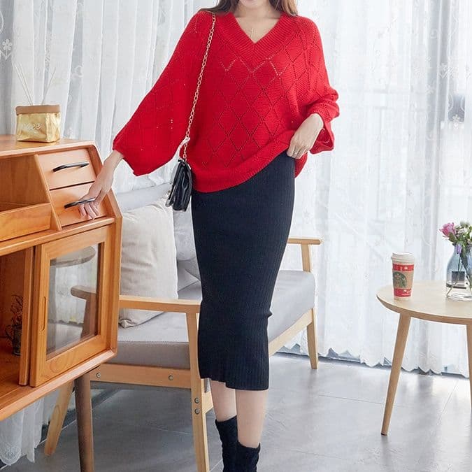 イエベ春/イエベ秋服　編み デザインニットプルオーバー