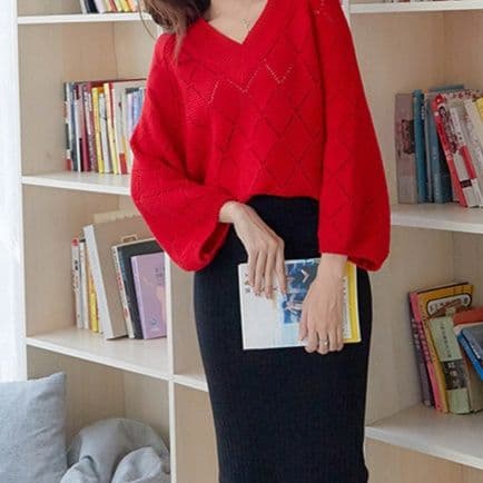 イエベ春/イエベ秋服　編み デザインニットプルオーバー