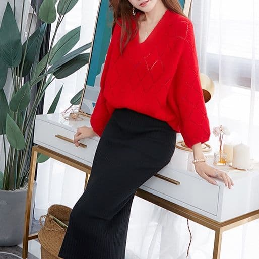 イエベ春/イエベ秋服　編み デザインニットプルオーバー