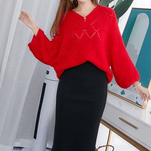 イエベ春/イエベ秋服　編み デザインニットプルオーバー