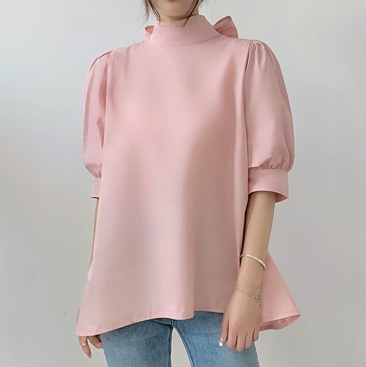 イエベ春/イエベ秋服　優美リボン ハイネックブラウス