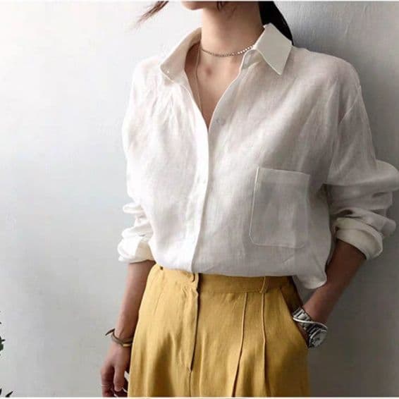 イエベ春/イエベ秋服　上質リネン風合いシャツ