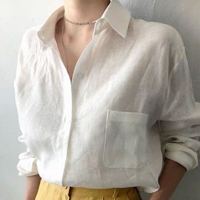イエベ春/イエベ秋服　上質リネン風合いシャツ