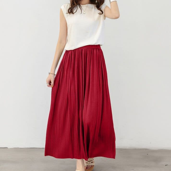 イエベ春/イエベ秋服　優雅な揺れ感 ロングプリーツスカート