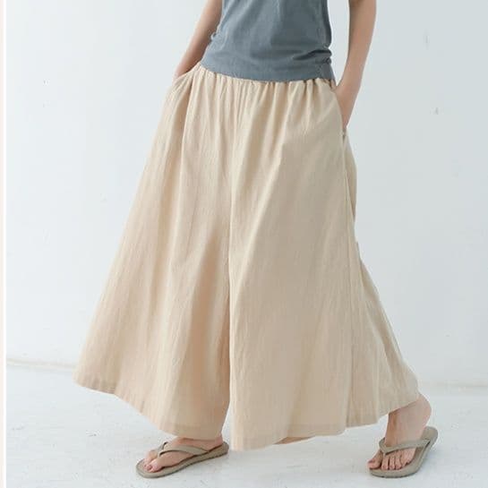 イエベ春/イエベ秋服　ゆったり優雅な麻混フレアパンツ