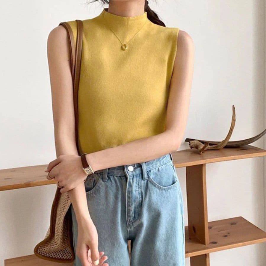 イエベ春/イエベ秋服　プチハイネック サマーニット タンクトップ