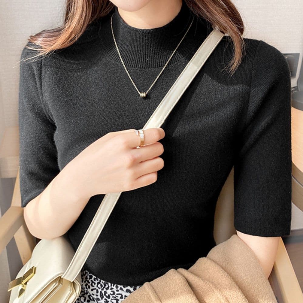 イエベ春/イエベ秋服　モックネック 五分袖 ニット