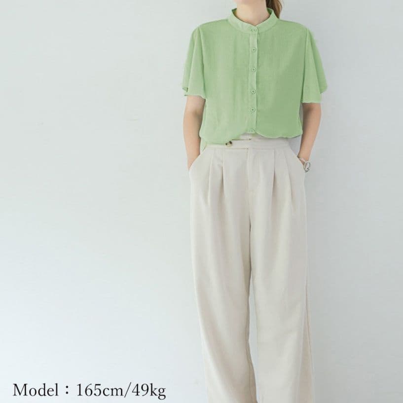 イエベ春/イエベ秋服　フレア袖 バンドカラーシャツブラウス