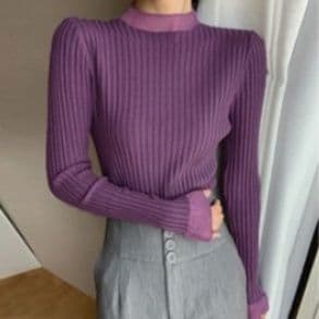 イエベ春/イエベ秋服　袖レース付きリブニット長袖セーター女性用