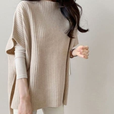 イエベ春/イエベ秋服　リブ編みニットベスト レディース 重ね着ニット