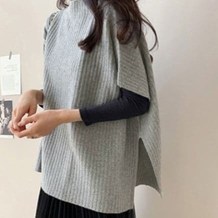 イエベ春/イエベ秋服　リブ編みニットベスト レディース 重ね着ニット