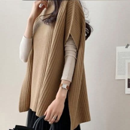 イエベ春/イエベ秋服　リブ編みニットベスト レディース 重ね着ニット