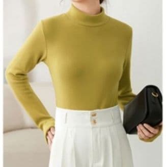 イエベ春/イエベ秋服　裏起毛ニット長袖インナー保温カットソー