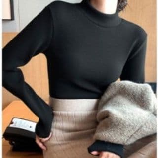イエベ春/イエベ秋服　裏起毛ニット長袖インナー保温カットソー