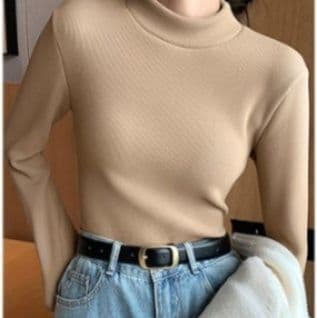 イエベ春/イエベ秋服　裏起毛ニット長袖インナー保温カットソー