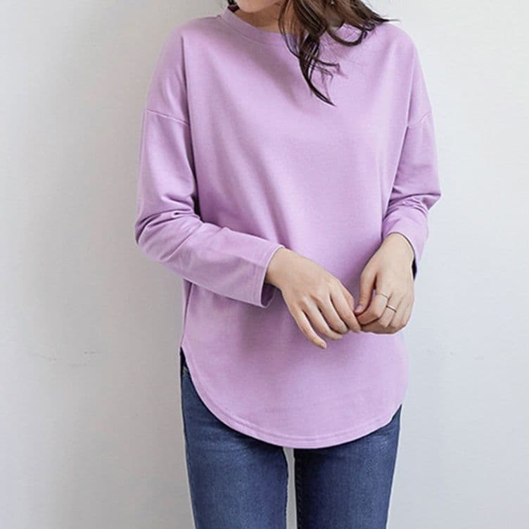 イエベ春/イエベ秋服　サイドスリット入り体型カバーティーシャツ 重ね着対応