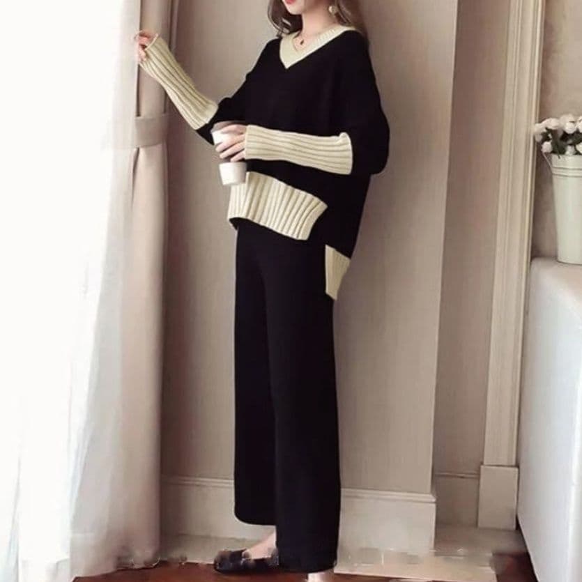 イエベ秋服　配色ニット上下セットアップ 女性用二点
