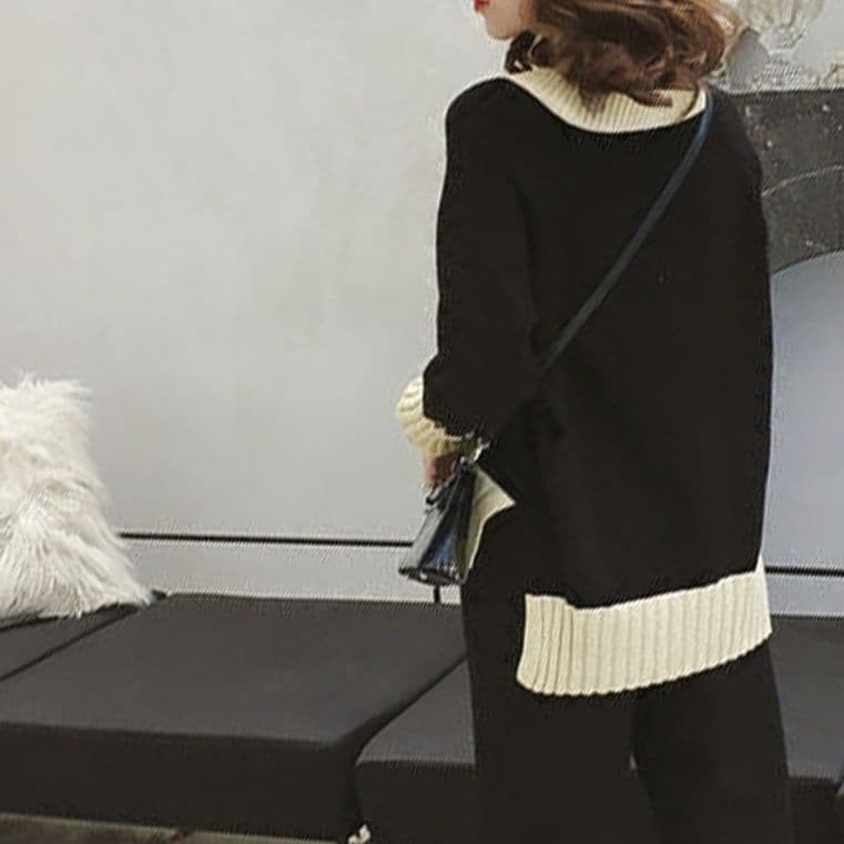 イエベ秋服　配色ニット上下セットアップ 女性用二点