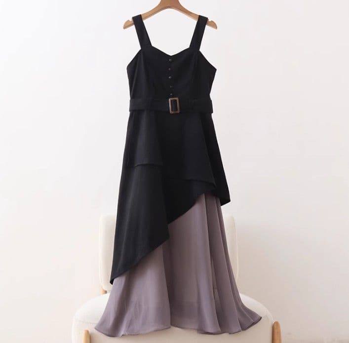 イエベ春/イエベ秋服　アシンメトリー重ね切替ワンピース