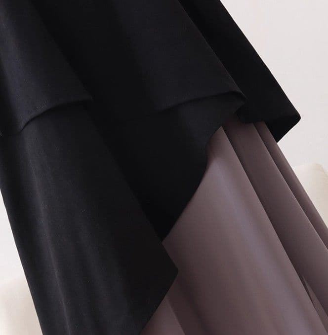 イエベ春/イエベ秋服　アシンメトリー重ね切替ワンピース