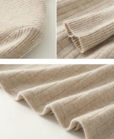 イエベ春/イエベ秋服　縦リブ編みモックネック長袖ニットワンピース