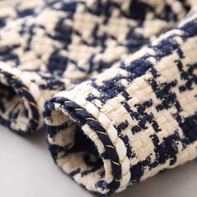 イエベ秋服　千鳥格子ツイード調ノーカラージャケット