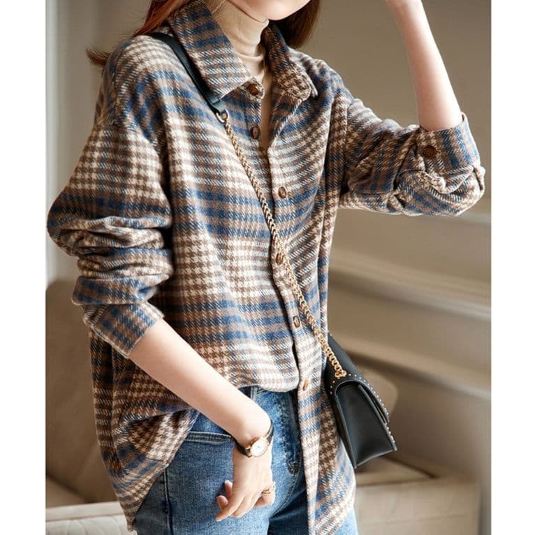 イエベ春/イエベ秋服　クラシカルチェック柄長袖シャツ