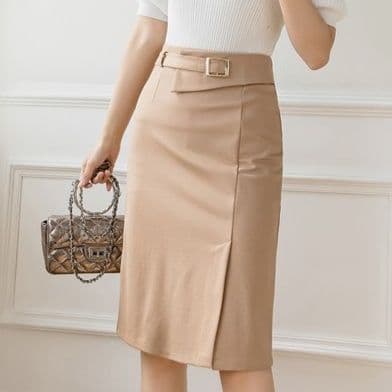 イエベ春/イエベ秋服　上品ベルトデザインハイウエストタイトスカート