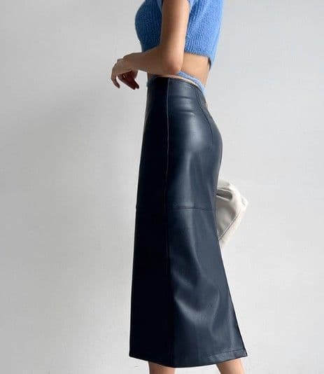 イエベ春/イエベ秋服　本格レザー調ハイウエストタイトスカート