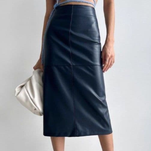 イエベ春/イエベ秋服　本格レザー調ハイウエストタイトスカート