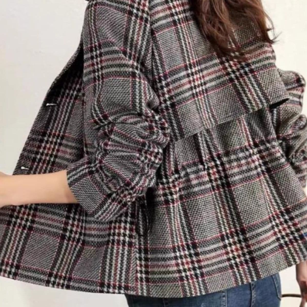 イエベ秋服　格子柄ダブルボタンショート丈テーラードジャケット