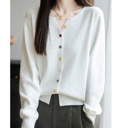 イエベ春/イエベ秋服　マルチボタン配色カーディガン