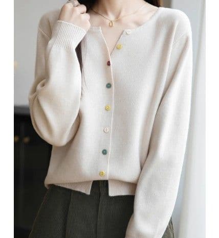 イエベ春/イエベ秋服　マルチボタン配色カーディガン