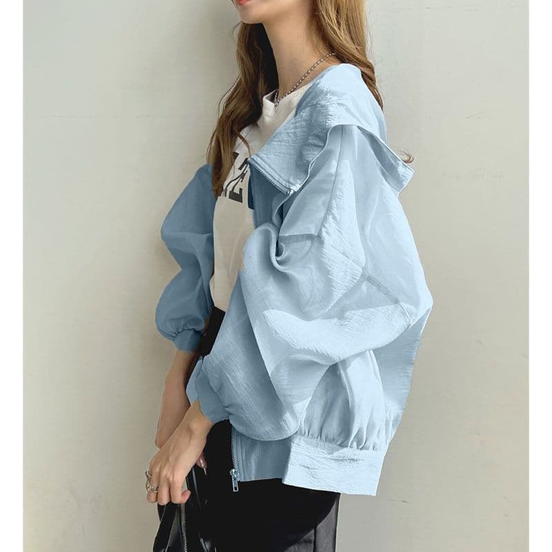 イエベ春/イエベ秋服　 ボリューム袖フード付きジップアップブルゾン