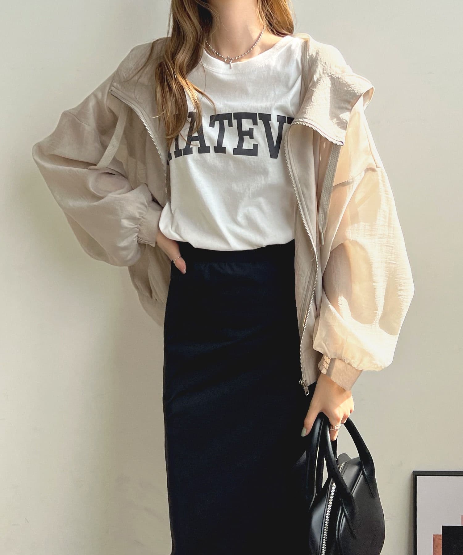 イエベ春/イエベ秋服　 ボリューム袖フード付きジップアップブルゾン