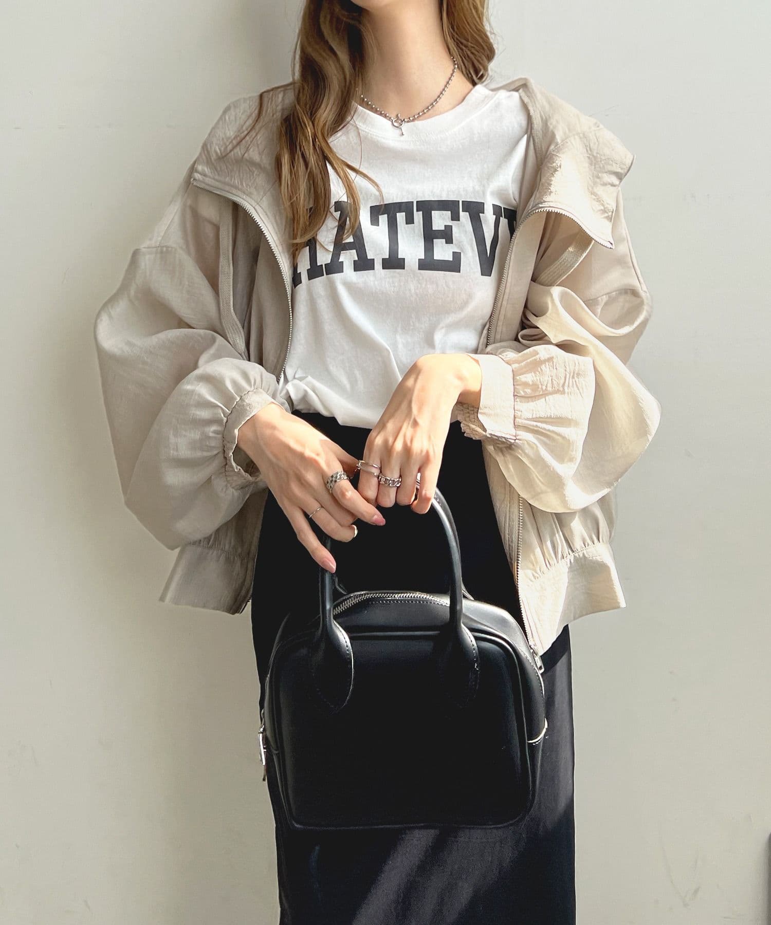 イエベ春/イエベ秋服　 ボリューム袖フード付きジップアップブルゾン