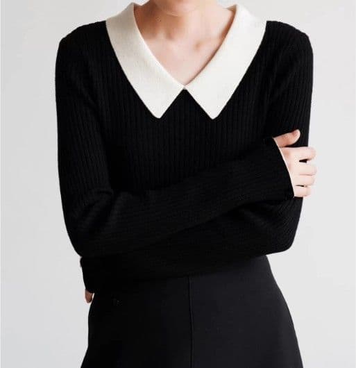 イエベ春/イエベ秋　襟付きリブ編みセーラー風ニット