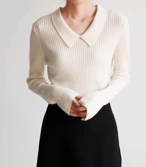 イエベ春/イエベ秋　襟付きリブ編みセーラー風ニット