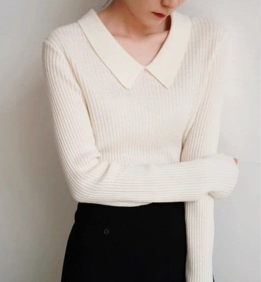 イエベ春/イエベ秋　襟付きリブ編みセーラー風ニット