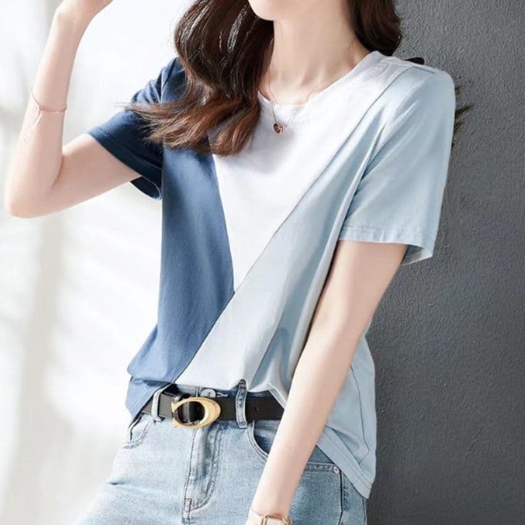 三色切替デザイン半袖Tシャツ