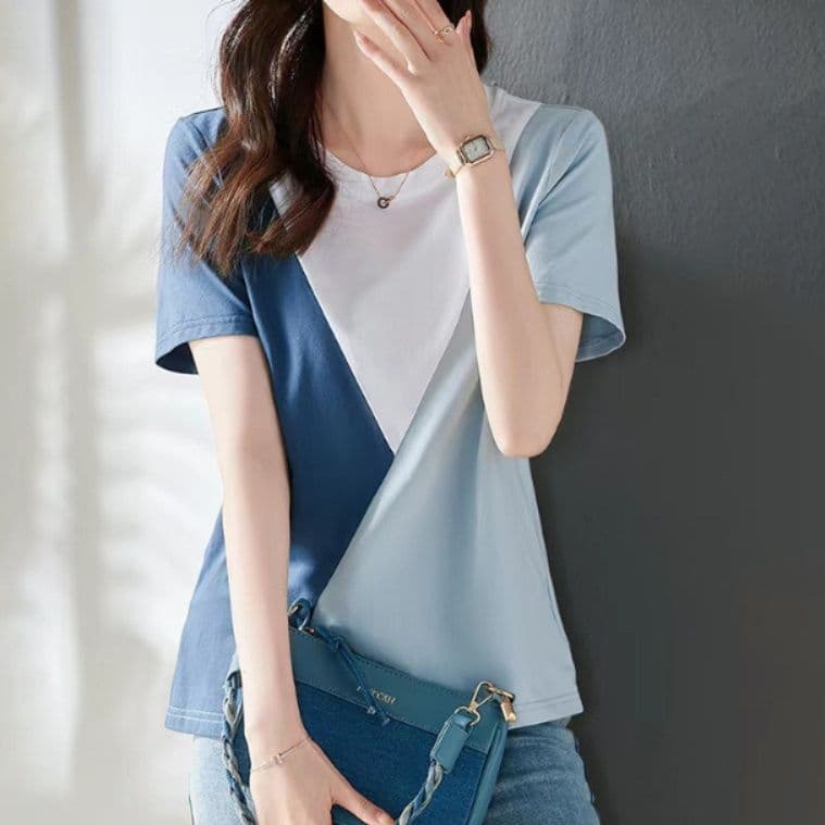 三色切替デザイン半袖Tシャツ