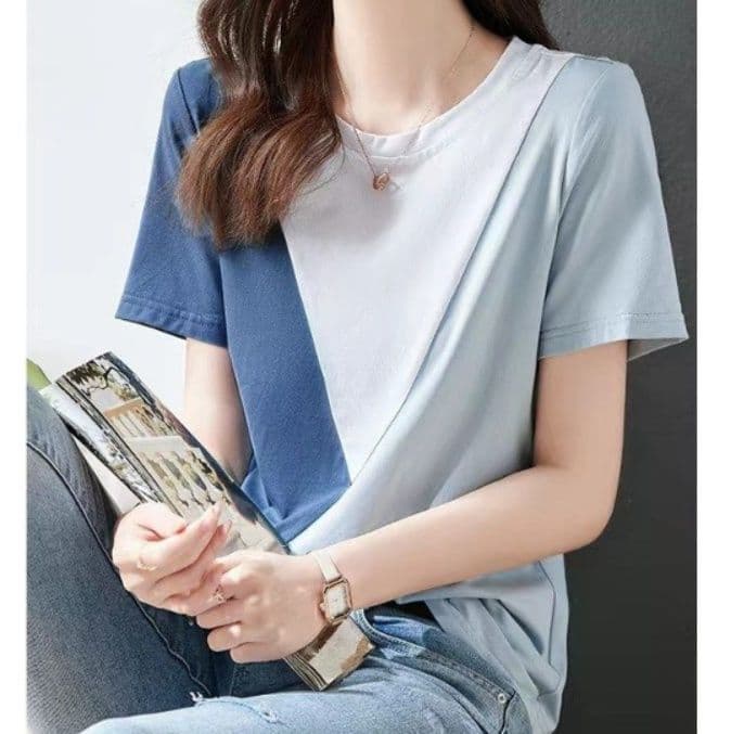 三色切替デザイン半袖Tシャツ