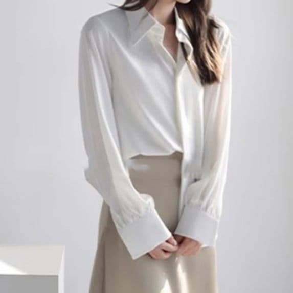 イエベ春/イエベ秋服　サテン素材の上品な長袖シャツブラウス