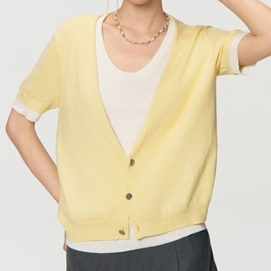 イエベ春服　軽やか半袖ニットカーディガン
